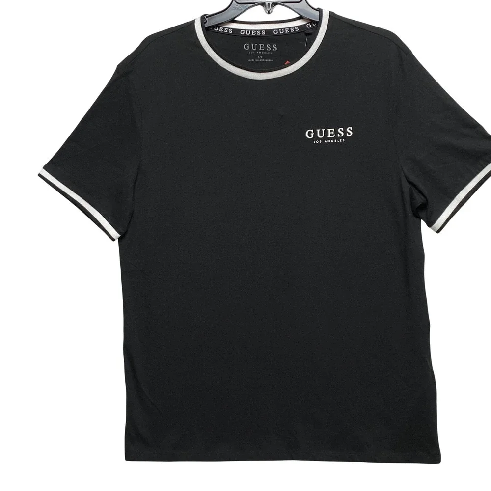 Guess  Mens Black Ringer‎ T-Shirt White Logo Crew Neck Large NWT - Picture 3 of 6